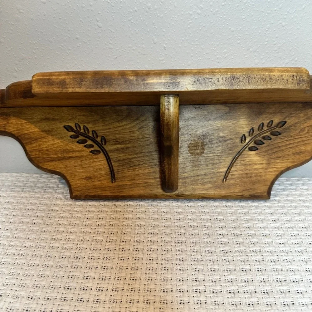 Wall Shelf Brown Wood Wheat Carved Rustic Decor Vintage Farmhouse 16x6 Natural